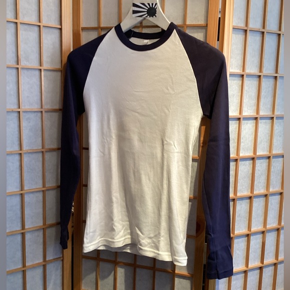 American Apparel Standard American Navy and White Crew Neck Baseball Tee Small - Picture 1 of 5